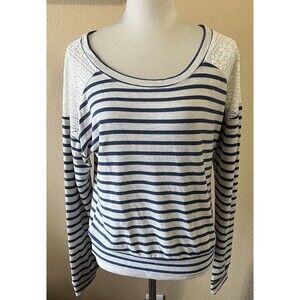American Rag Blue And White Striped Lace Shoulder Top XL